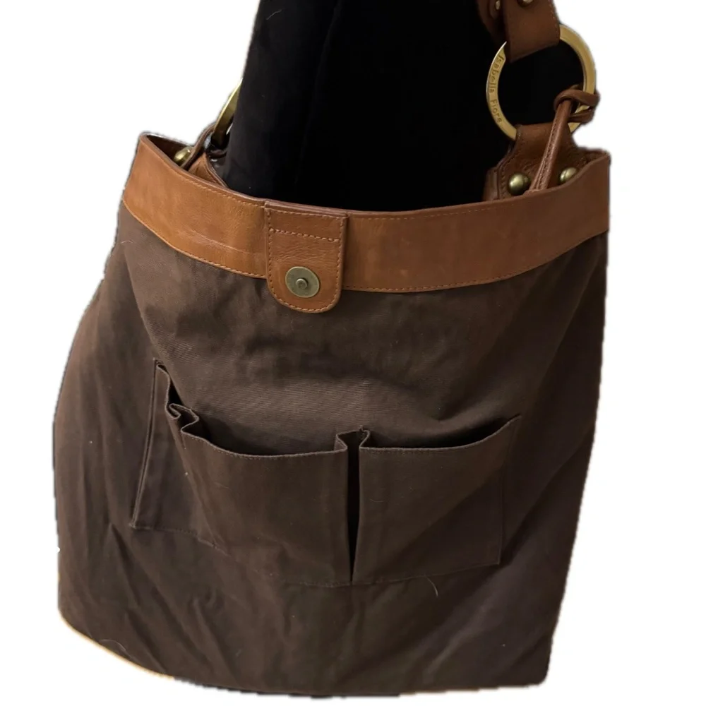 Isabella Fiore Carina Metal of Honor Stud Muffin Hobo Cognac Leather Bag - Picture 9 of 10